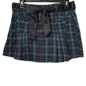 Y2K Girls’ Plaid School Girl Academia Grunge Skirt with Polka Dot Sash Size 16